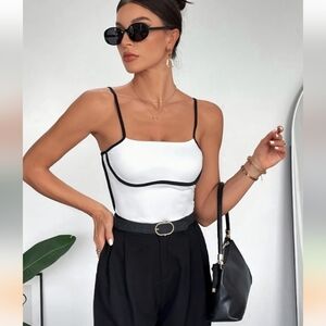 Chic White and Black Strappy Top
